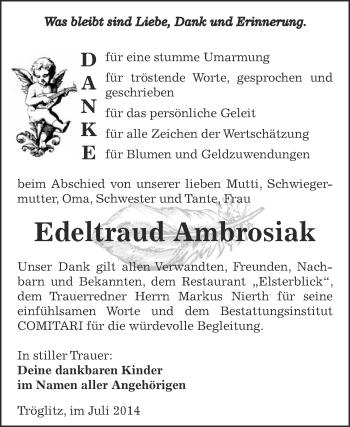 Traueranzeige von Edeltraud Ambrosiak von Super Sonntag Zeitz