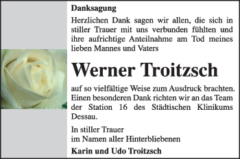 Traueranzeige von Werner Troitzsch von Super Sonntag Dessau / Köthen