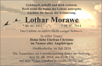 Traueranzeige von Lothar Morawe von Super Sonntag Merseburg