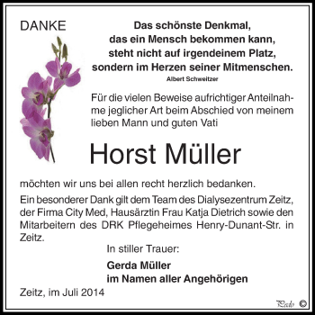 Traueranzeige von Horst Müller von Super Sonntag Zeitz
