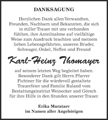 Traueranzeige von Karl-Heinz Thomayer von Super Sonntag Bernburg