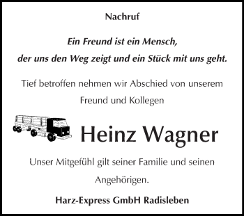 Traueranzeige von Heinz Wagner von WVG - Wochenspiegel Quedlinburg