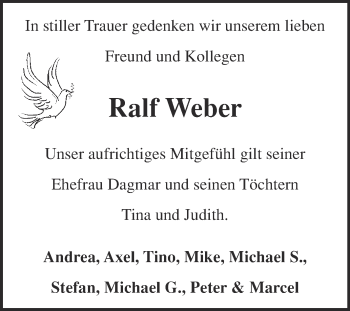 Traueranzeige von Ralf Weber von WVG - Wochenspiegel Merseburg