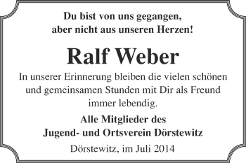 Traueranzeige von Ralf Weber von WVG - Wochenspiegel Merseburg