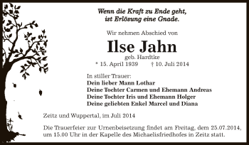 Traueranzeige von Ilse Jahn von Super Sonntag Zeitz