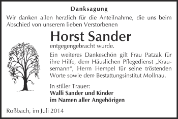 Traueranzeige von Horst Sander von WVG - Wochenspiegel Merseburg