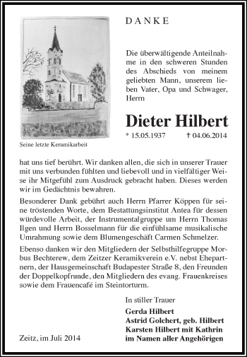 Traueranzeige von Dieter Hilbert von Super Sonntag Zeitz