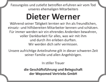 Traueranzeige von Dieter Werner von Super Sonntag Merseburg