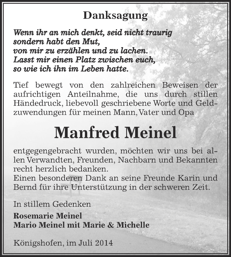 Traueranzeige für Manfred Meinel vom 20.07.2014 aus Super Sonntag Zeitz