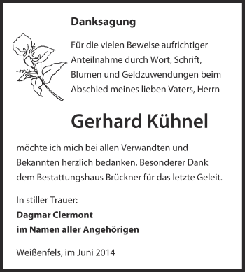Traueranzeige von Gerhard Kühnel von WVG - Wochenspiegel NMB / WSF / ZTZ