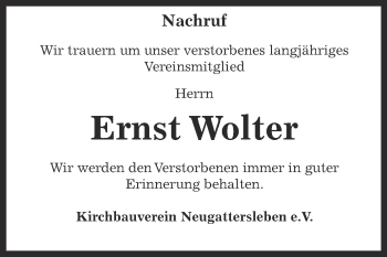 Traueranzeige von Ernst Wolter von Super Sonntag Bernburg