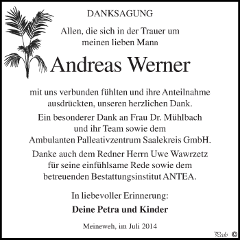 Traueranzeige von Andreas Werner von Super Sonntag Zeitz