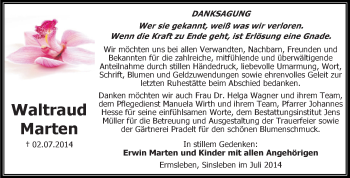 Traueranzeige von Waltraud Merten von Super Sonntag Aschersleben