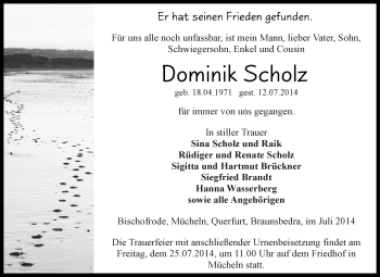 Traueranzeige von Dominik Scholz von WVG - Wochenspiegel SGH