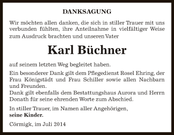 Traueranzeige von Karl Büchner von Super Sonntag Bernburg