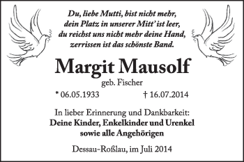 Traueranzeige von Margit Mausolf von Super Sonntag Dessau / Köthen