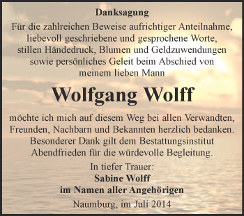 Traueranzeige von Wolfgang Wolff von WVG - Wochenspiegel NMB / WSF / ZTZ