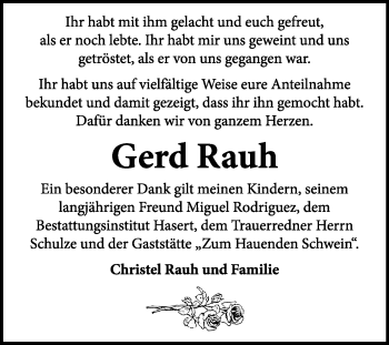 Traueranzeige von Gerd Rauh von Super Sonntag Wittenberg