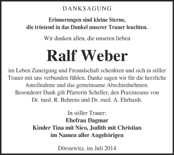 Traueranzeige von Ralf Weber von Super Sonntag Merseburg