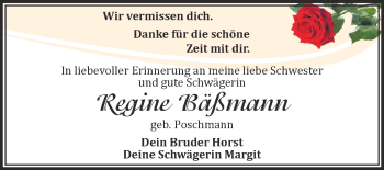 Traueranzeige von Regine Bäßmann von Super Sonntag Zeitz