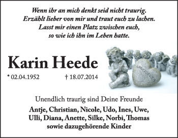 Traueranzeige von Karin Heede von Super Sonntag Wittenberg