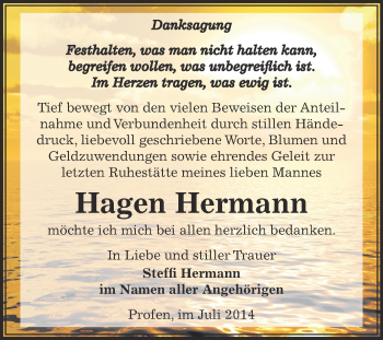 Traueranzeige von Hagen Hermann von Super Sonntag Zeitz
