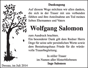 Traueranzeige von Wolfgang Salomon von Super Sonntag Dessau / Köthen