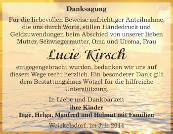 Traueranzeige von Lucie Kirsch von Super Sonntag Zeitz