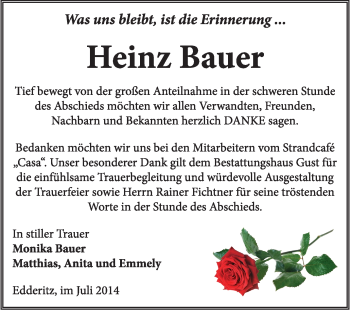 Traueranzeige von Heinz Bauer von Super Sonntag Dessau / Köthen