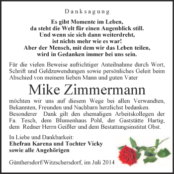Traueranzeige von Mike Zimmermann von Super Sonntag Merseburg