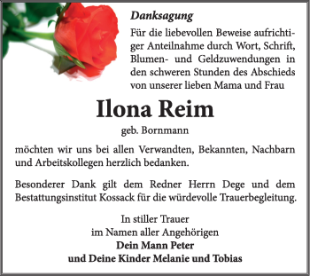 Traueranzeige von Ilona Reim von Super Sonntag Dessau / Köthen