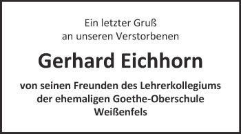 Traueranzeige von Gerhard Eichhorn von WVG - Wochenspiegel NMB / WSF / ZTZ