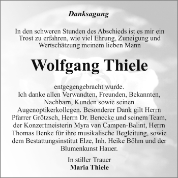 Traueranzeige von Wolfgang Thiele von Super Sonntag Dessau / Köthen