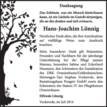 Traueranzeige von Hans-Joachim Lönnig von Super Sonntag Wittenberg