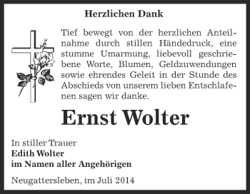 Traueranzeige von Ernst Wolter von Super Sonntag Bernburg