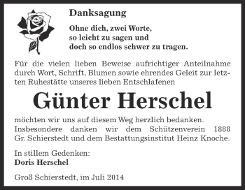 Traueranzeige von Günter Herschel von WVG - Wochenspiegel Aschersleben