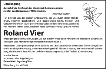 Traueranzeige von Roland Vier von Super Sonntag Wittenberg