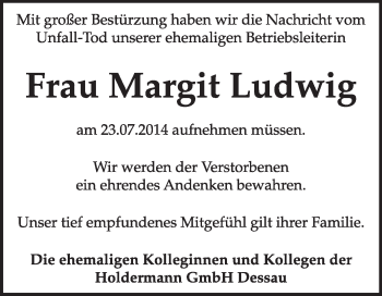 Traueranzeige von Margit Ludwig von Super Sonntag Dessau / Köthen