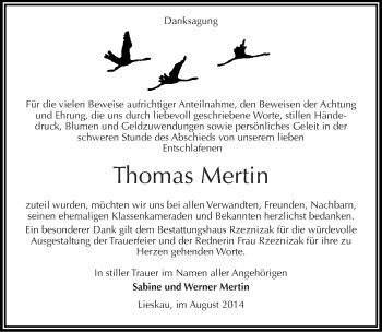 Traueranzeige von Thomas Mertin von Mitteldeutsche Zeitung Mansfelder Land