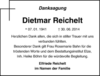 Traueranzeige von Dietmar Reichelt von Mitteldeutsche Zeitung Dessau-Roßlau