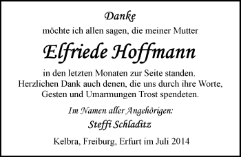Traueranzeige von Eifriede Hoffmann von Mitteldeutsche Zeitung Sangerhausen