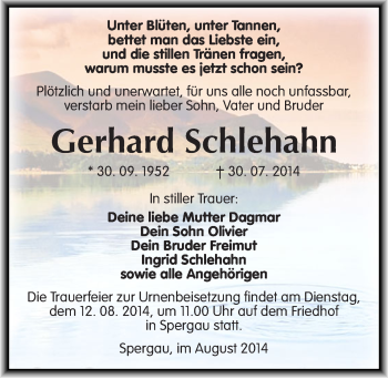 Traueranzeige von Gerhard Schlehahn von Mitteldeutsche Zeitung Merseburg/Querfurt