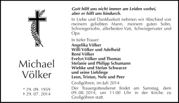 Traueranzeige von Michael Völker von Mitteldeutsche Zeitung Weißenfels
