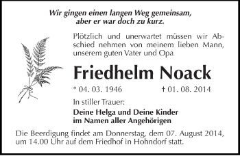 Traueranzeige von Friedhelm Noack von Mitteldeutsche Zeitung Wittenberg