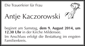 Traueranzeige von Antje Kaczorowski von Mitteldeutsche Zeitung Dessau-Roßlau