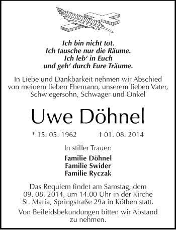 Traueranzeige von Uwe Döhnel von Mitteldeutsche Zeitung