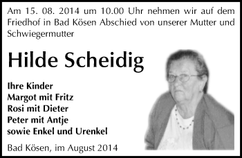 Traueranzeige von Hilde Scheidig von Mitteldeutsche Zeitung Naumburg/Nebra