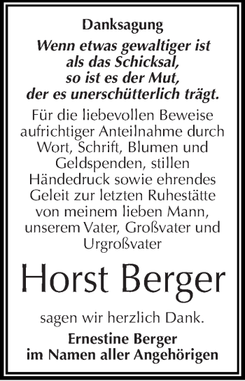 Traueranzeige von Horst Berger von Mitteldeutsche Zeitung Halle/Saalkreis