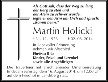 Traueranzeige von Martin Holicki von Mitteldeutsche Zeitung Halle/Saalkreis