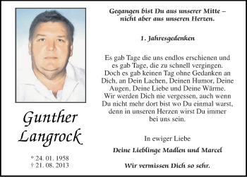Traueranzeige von Gunther Langrock von Mitteldeutsche Zeitung Weißenfels